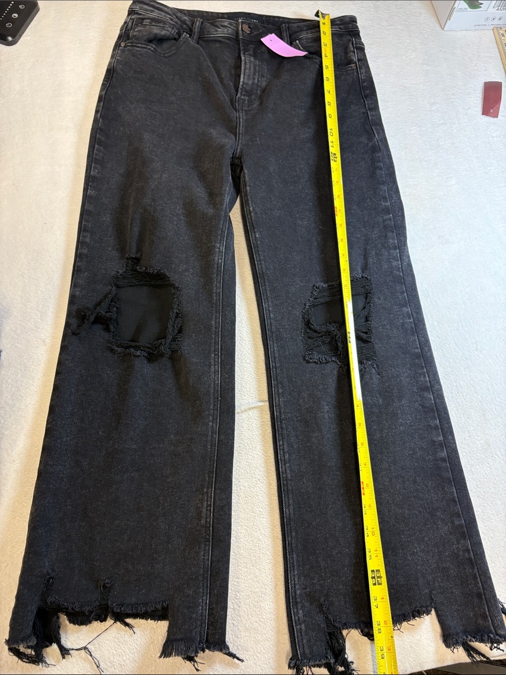 Wide Leg Distressed Black Jeans - Flare & Wide Leg